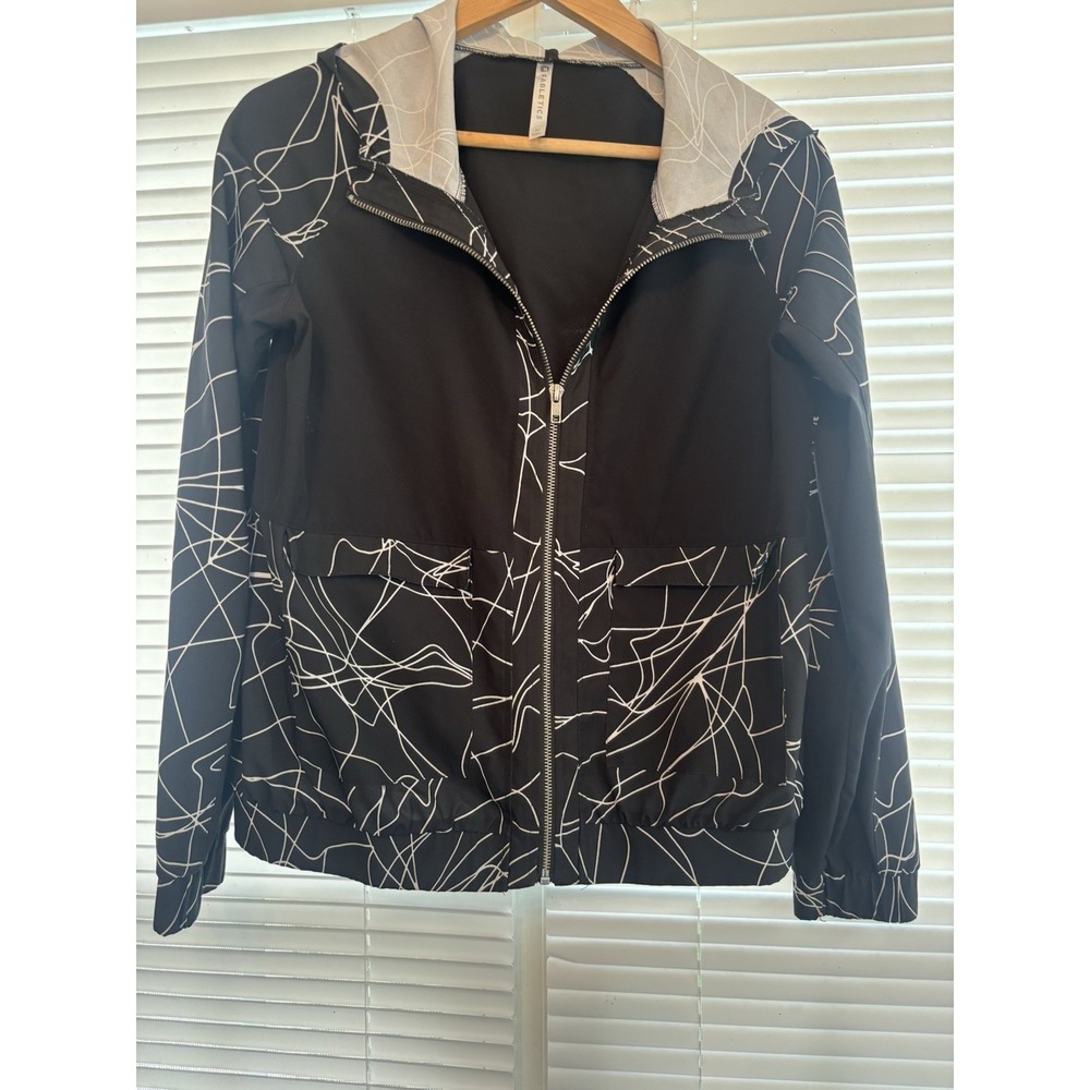Fabletics Black & White Modern Abstract Athletic‎ Running Workout Jacket Med